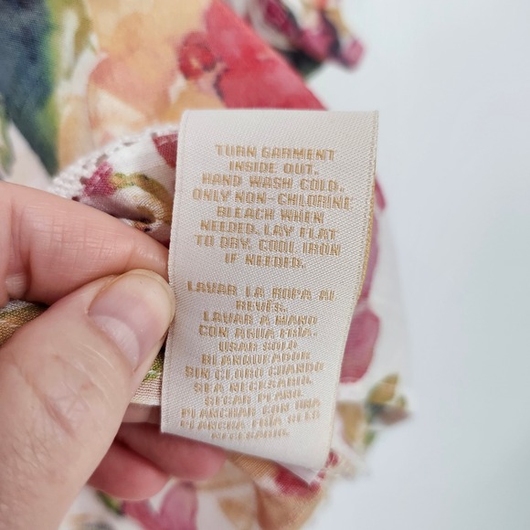 Pink‎ Floral Watercolor Blouse Top Large Lace Cottage Boho Indie Garden Bloom - Picture 6 of 9